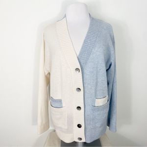 Brodie Cashmere Bella White Baby Blue Cashmere Button Cardigan Sweater Oversize